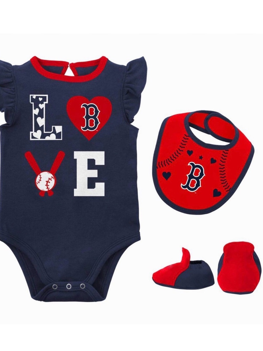 Red Sox MLB Navy and Red Baby Bib Set with Logo